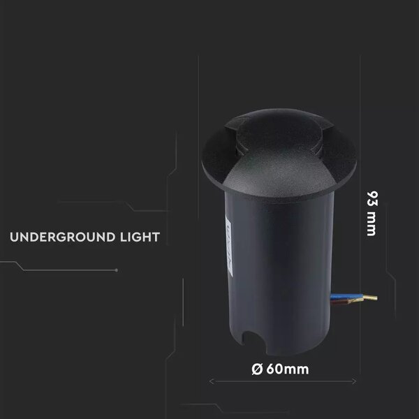 V-TAC LED svietidlo zabudovateľné do zeme 1W, 10LM, 90°, dva smery svietenia, 12V, IP67, čierne, 6400K