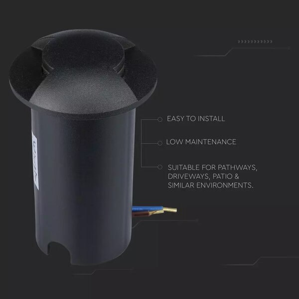 V-TAC LED svietidlo zabudovateľné do zeme 1W, 10LM, 90°, dva smery svietenia, 12V, IP67, čierne, 6400K