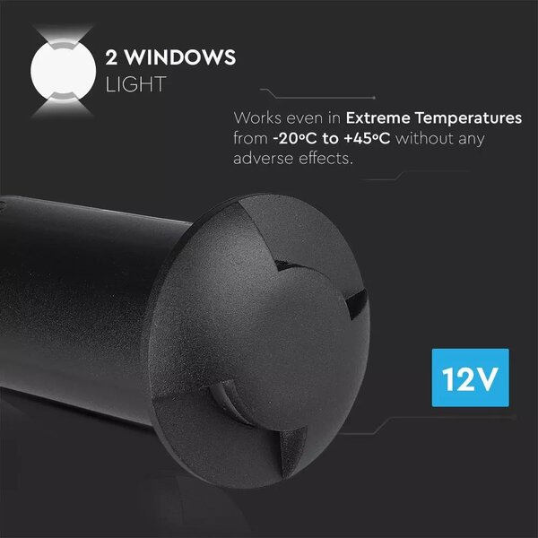 V-TAC LED svietidlo zabudovateľné do zeme 1W, 10LM, 90°, dva smery svietenia, 12V, IP67, čierne, 6400K