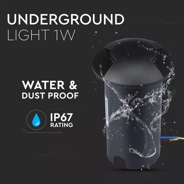 V-TAC LED svietidlo zabudovateľné do zeme 1W, 10LM, 90°, dva smery svietenia, 12V, IP67, čierne, 6400K