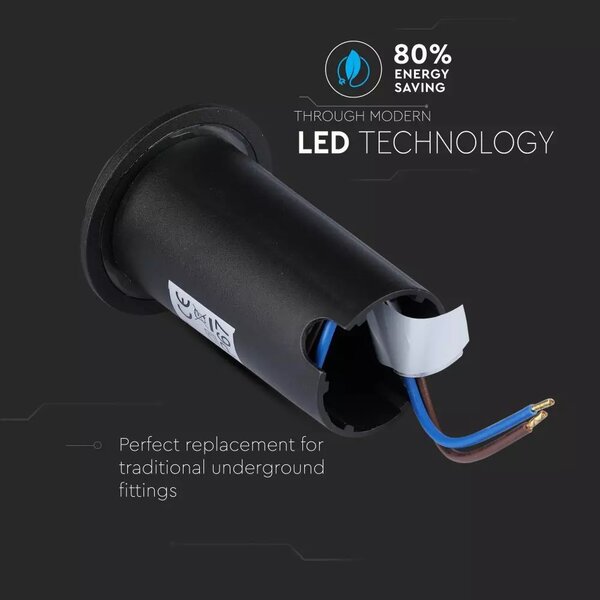 V-TAC LED svietidlo zabudovateľné do zeme 1W, 10LM, 90°, dva smery svietenia, 12V, IP67, čierne, 6400K