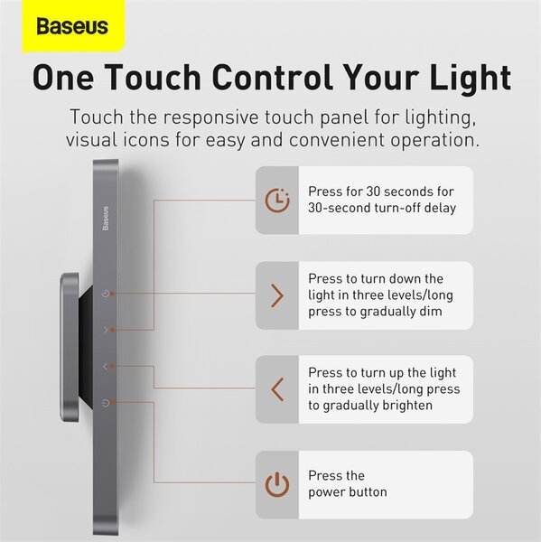 Baseus LED nabíjateľné svietidlo s dotykovým ovládaním 4.5W, 5V, 4000K, sivé