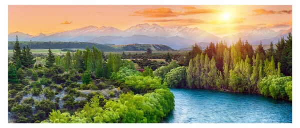 Obraz - Lesná horská krajina (120x50 cm)