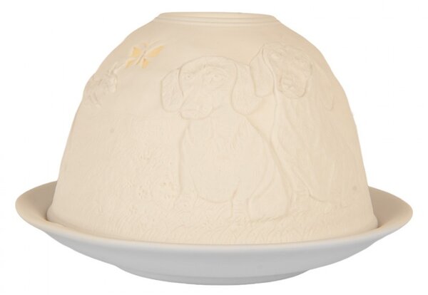 Biely porcelánový svietnik s jazvečíkmi Paollo - Ø 12*8 cm - Clayre & Eef
