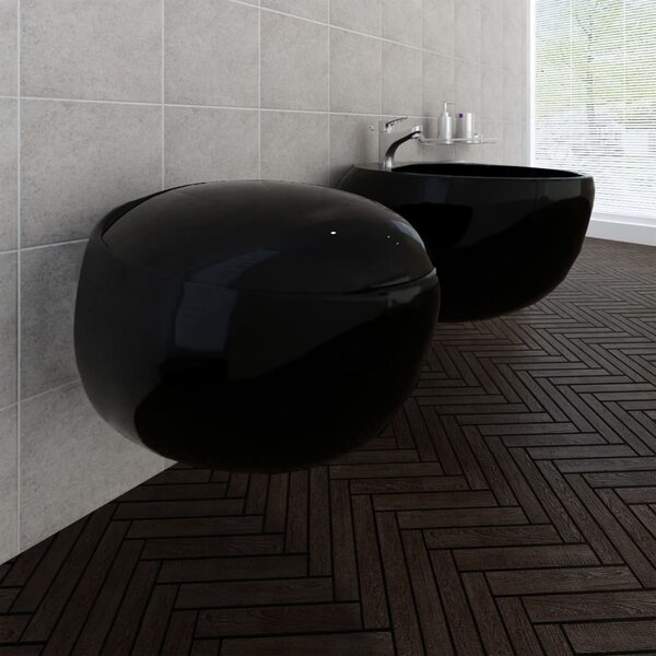 Set čierne keramické závesné WC s bidetom
