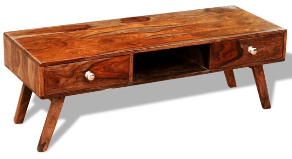 TV stolík z dreveného masívu sheesham s 2 zásuvkami, vintage, 40 cm