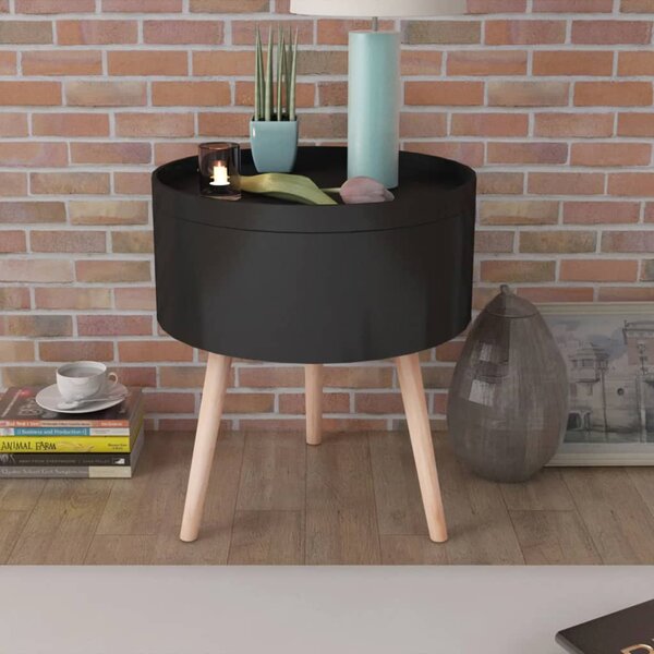Okrúhly servírovací stolík s táckou, 39,5x44,5 cm, čierny