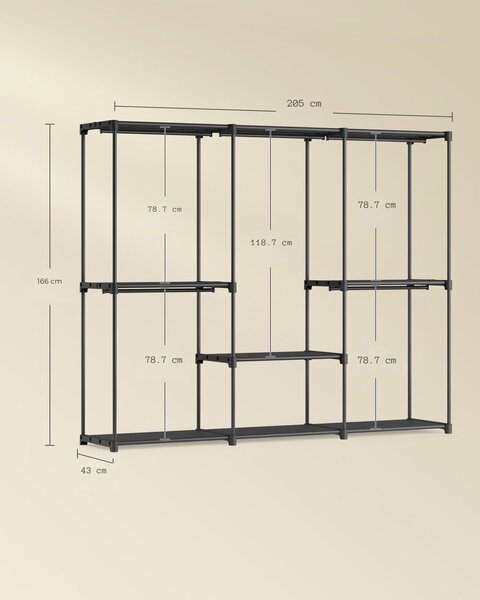 Otvorený šatník s policami DRESSIO, 205x43x166cm, čierna SongmicsHome