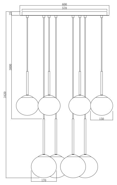 Ondaluce - Luster na lanku JEWEL 8xE14/10W/230V pr. 70 cm čierna/dymová čierna