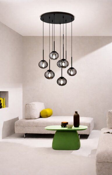 Ondaluce - Luster na lanku JEWEL 8xE14/10W/230V pr. 70 cm čierna/dymová čierna
