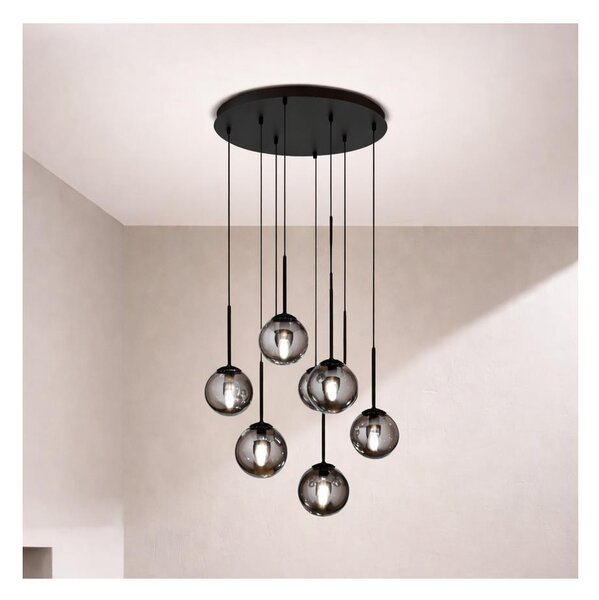 Ondaluce - Luster na lanku JEWEL 8xE14/10W/230V pr. 70 cm čierna/dymová čierna