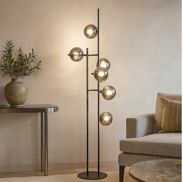 Ondaluce - Stojacia lampa JEWEL 6xE14/10W/230V 166 cm čierna/dymová čierna