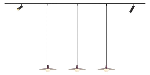 Moderný koľajnicový systém čierny s 2 reflektormi a 3 závesnými svietidlami fialový 1-fázový - Slimline Uzzy Panzi