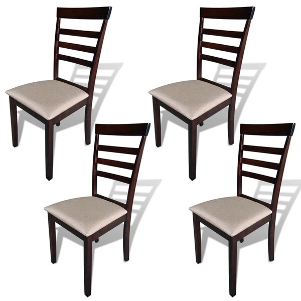 Jedálenské stoličky 4 ks, hnedo krémové, drevený masív a látka