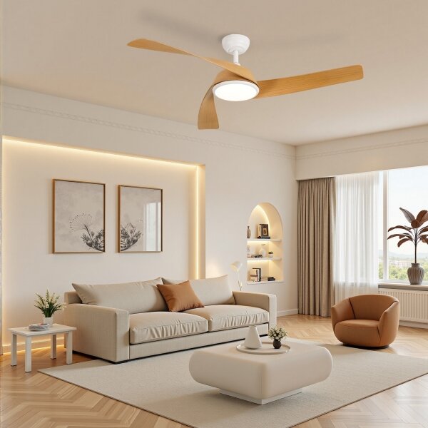 ZEVENTI - LED stropný ventilátor AERYS LED/24W/230V Wi-Fi Tuya biela/dub + diaľkové ovládanie
