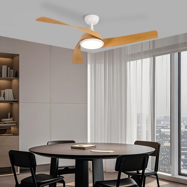 ZEVENTI - LED stropný ventilátor AERYS LED/24W/230V Wi-Fi Tuya biela/dub + diaľkové ovládanie