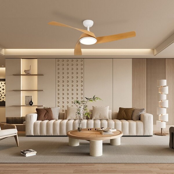 ZEVENTI - LED stropný ventilátor AERYS LED/24W/230V Wi-Fi Tuya biela/dub + diaľkové ovládanie