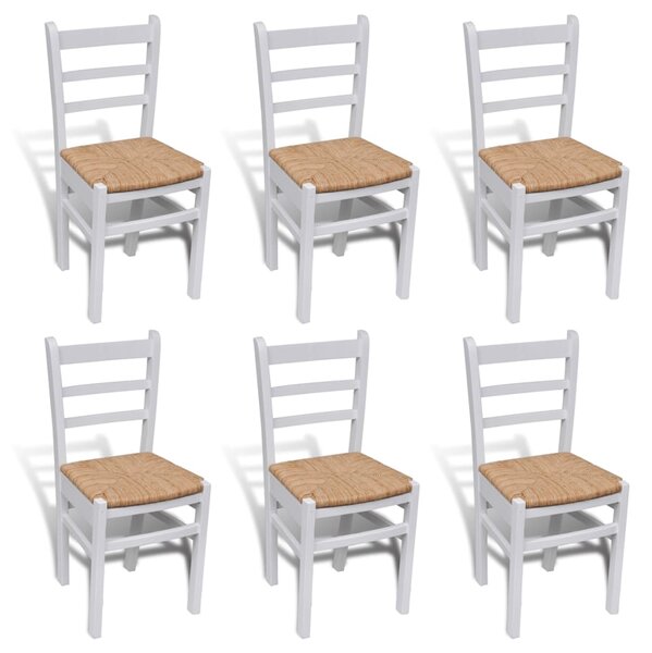 Jedálenské stoličky 4 ks, biele, borovicové drevo a rákosie