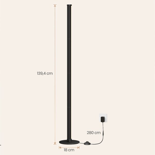 SONGMICS Stojací LED lampa Vasagle Malfy 139 cm černá