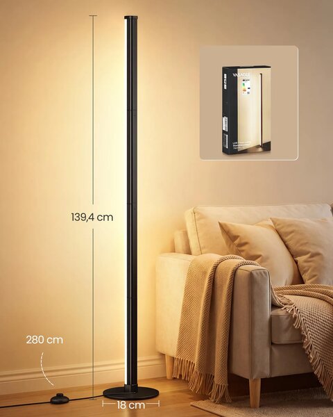 SONGMICS Stojací LED lampa Vasagle Malfy 139 cm černá
