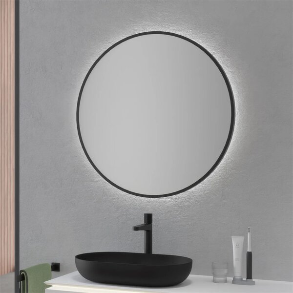CERANO - Kúpeľňové LED zrkadlo Velo - čierna matná - Ø 60 cm