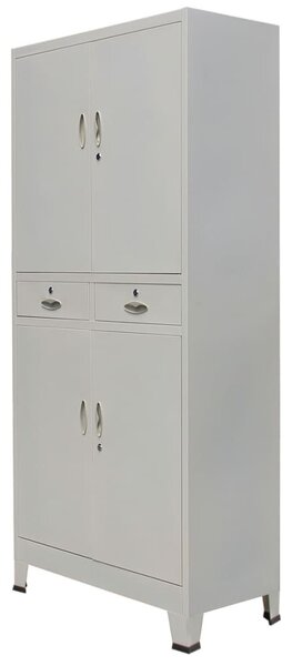 Oceľová kancelárska skrinka so 4 dverami, 90x40x180 cm, šedá