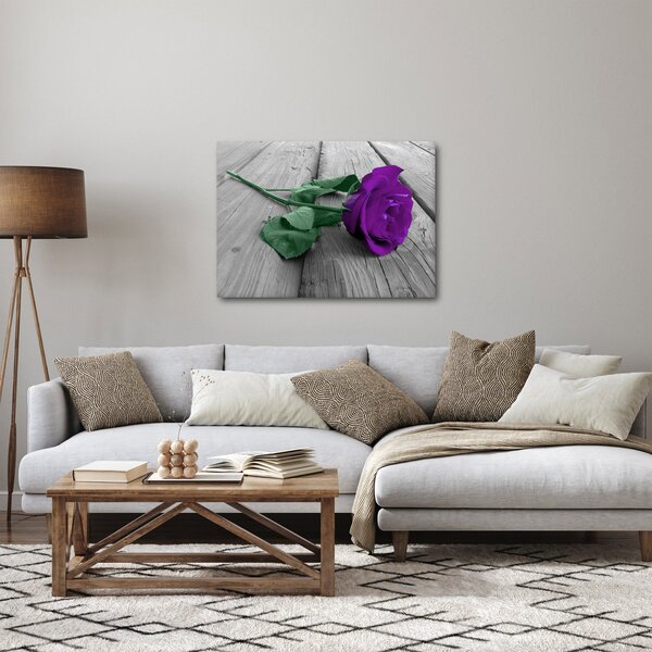 Obraz - Fialová ruža so zelenou stonkou (70x50 cm)