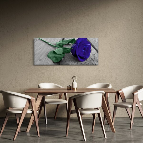 Obraz - Modrá ruža so zelenou stonkou (120x50 cm)