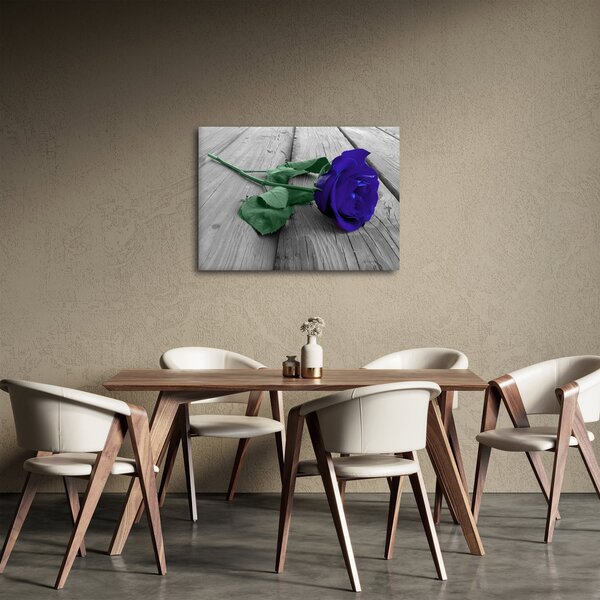 Obraz - Modrá ruža so zelenou stonkou (70x50 cm)
