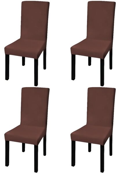 Rovný naťahovací návlek na stoličku, 4 ks, hnedý
