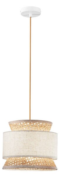 Svietidlo Gazebo, prírodná/béžová, Ø 26 cm, ratan/látka, Krémová / jantárovo žltá, Obývacia izba / jedáleň, Drevo, Závesné svietidlo