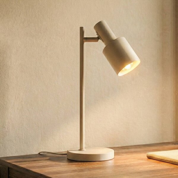 Stolná lampa Lindby Ovelia, béžová, kov, E27, Krémová / jantárovo žltá, Pracovňa / Kancelária, kov, Moderný, Stojacie svietidlo