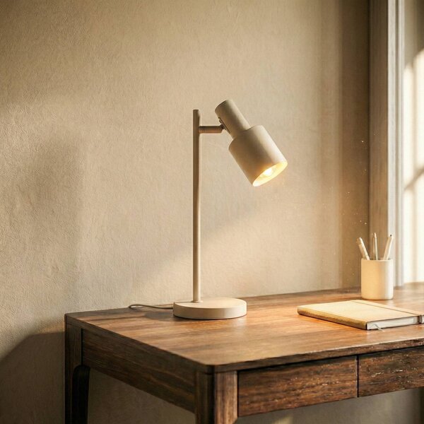 Stolná lampa Lindby Ovelia, béžová, kov, E27, Krémová / jantárovo žltá, Pracovňa / Kancelária, kov, Moderný, Stojacie svietidlo