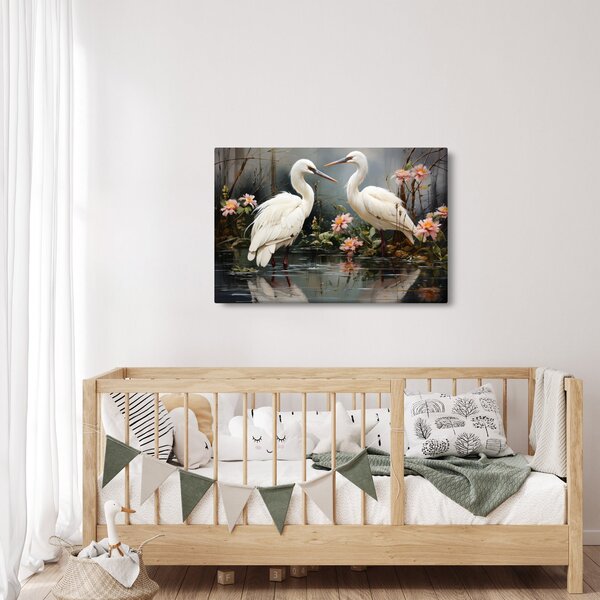 Obraz - Žeriavy biely (90x60 cm)