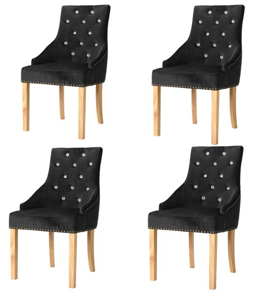 Jedálenské stoličky 4 ks, čierne, dubový masív a zamat