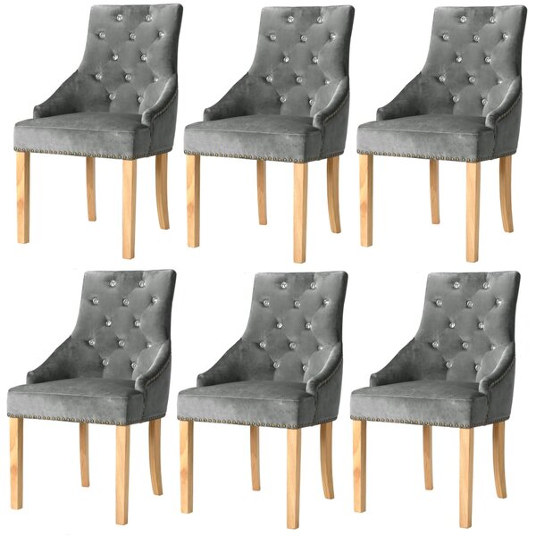 Jedálenské stoličky 6 ks, strieborné, dubový masív a zamat