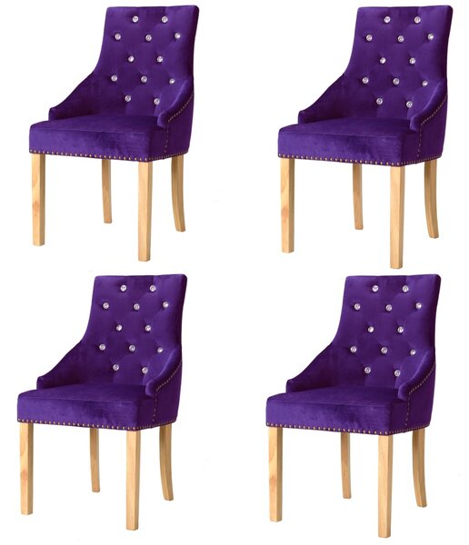 Jedálenské stoličky 4 ks, fialové, dubový masív a zamat