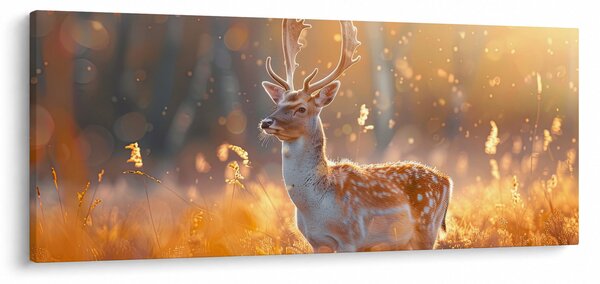 Obraz - Jeleň v poli (120x50 cm)