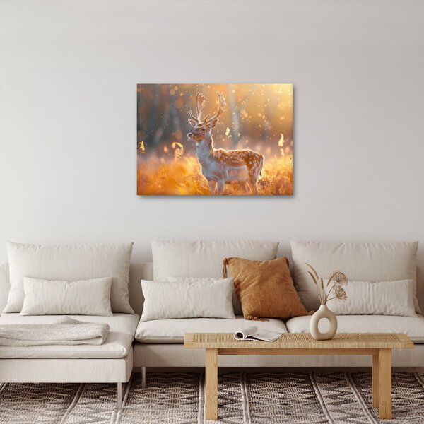 Obraz - Jeleň v poli (70x50 cm)