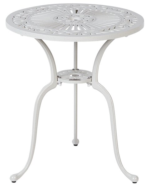 Záhradný bistro stolík krémová biela hliníkový okrúhly 61 cm vonkajší stôl vintage dizajn