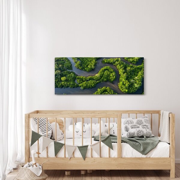 Obraz - Lesná krajina s riekou (120x50 cm)