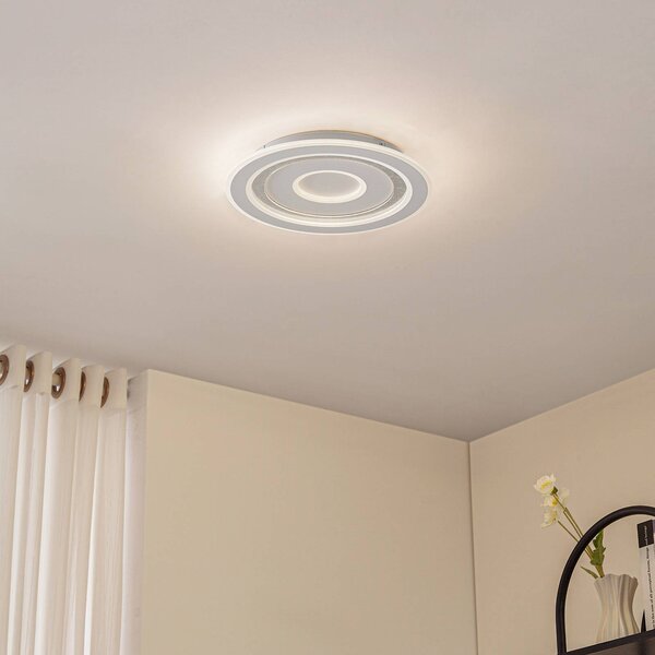 Lindby stropné LED svetlo Lorvik, Ø 40 cm, biele, stmievateľné, Biela / opálová, Obývacia izba / jedáleň, kov, Moderný, Závesné svietidlo