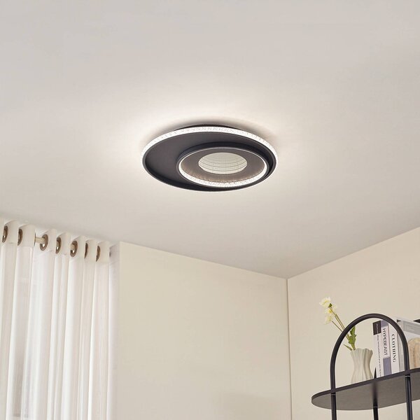 Lindby stropné LED svetlo Inessa, Ø 51 cm, čierne, stmievateľné, Čierna, Obývacia izba / jedáleň, kov, Moderný, Závesné svietidlo