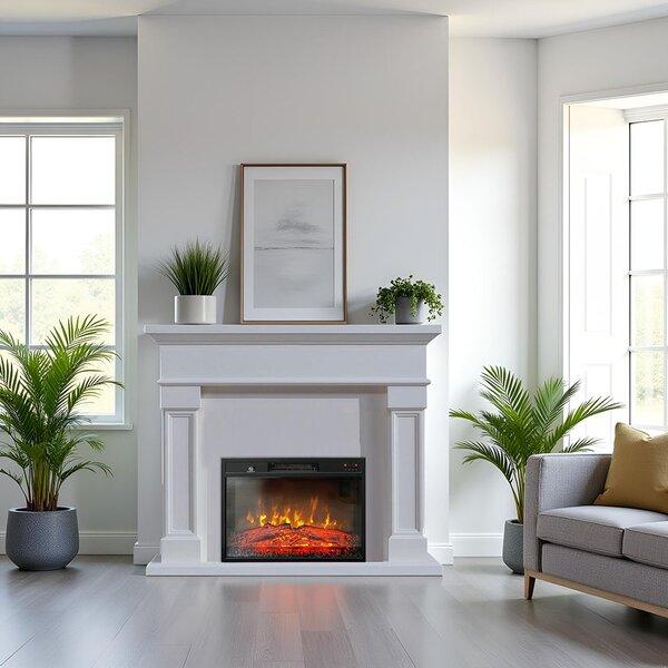 Elektrický voľne stojaci krb ElectricSun Marisa Biely, s vykurovaním, so zvukom, 3 farieb plameňa, s aplikácia, Š120xV102cm