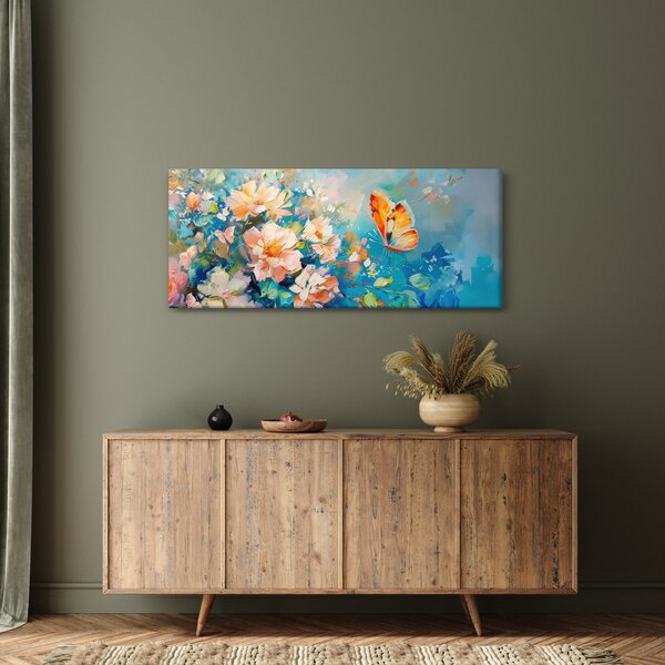 Obraz - Motýľ a kvety, olejomaľba II. (120x50 cm)