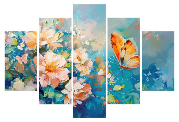 Obraz - Motýľ a kvety, olejomaľba II. (150x105 cm)