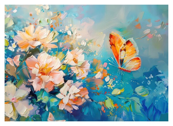 Obraz - Motýľ a kvety, olejomaľba II. (70x50 cm)