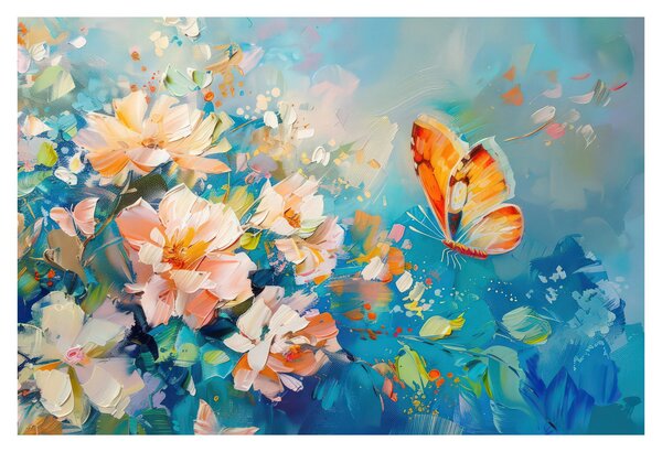 Obraz - Motýľ a kvety, olejomaľba II. (90x60 cm)