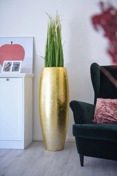 Kvetináč MAGNUM, sklolaminát, výška 100 cm, zlatý lesk