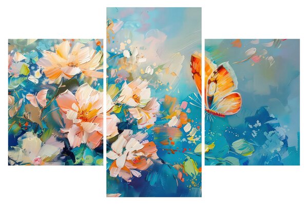 Obraz - Motýľ a kvety, olejomaľba II. (90x60 cm)